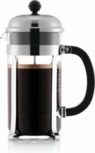 Bodum 34oz Chambord French Press Coffee Maker, High-Heat Borosilicate Glass, Polished Stainless Steel – Made in Portugal