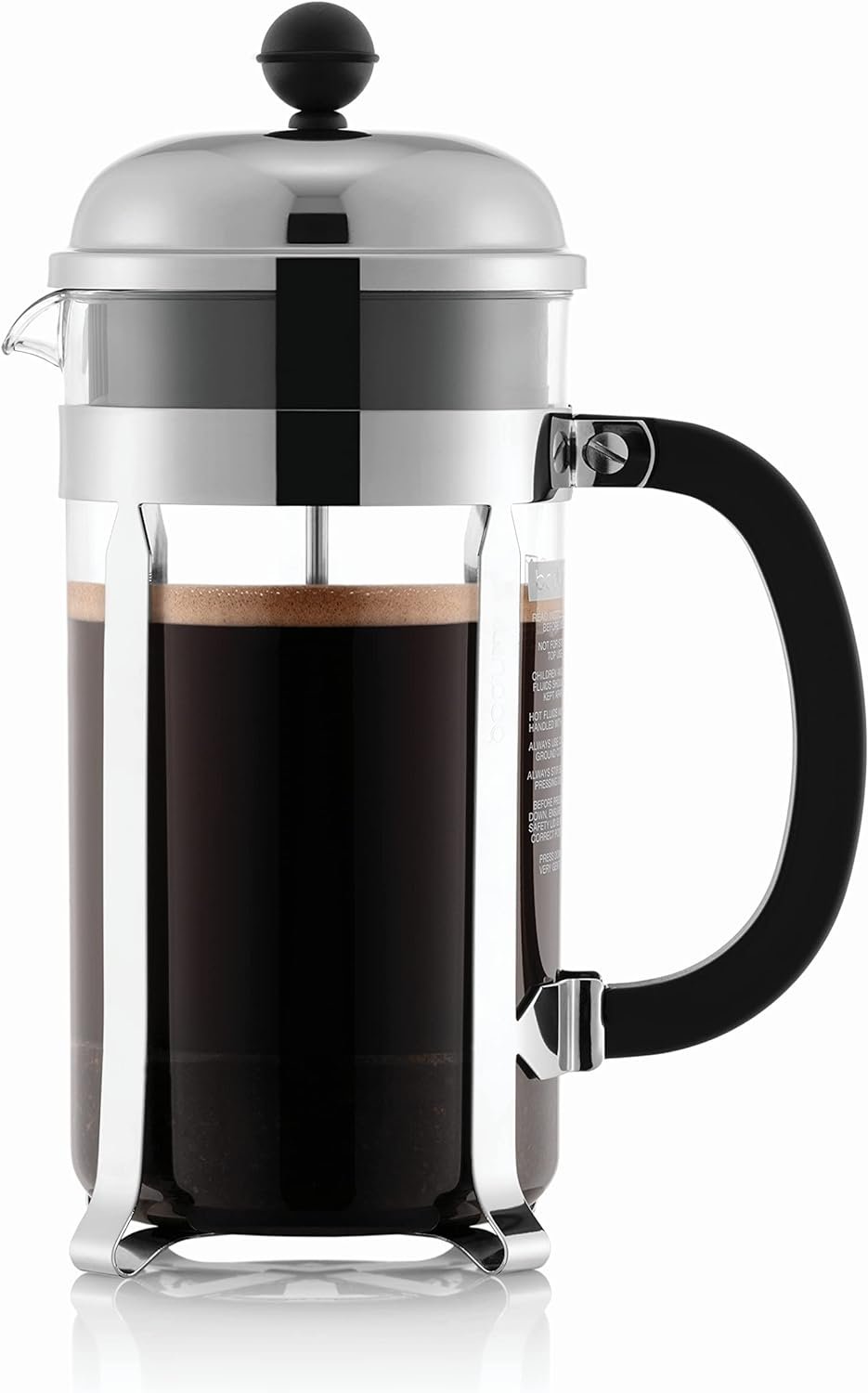Bodum 34oz Chambord French Press Coffee Maker, High-Heat Borosilicate Glass, Polished Stainless Steel – Made in Portugal