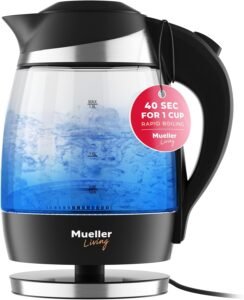 Mueller Ultra Kettle: Model No. M99S 1500W Electric Kettle with SpeedBoil Tech, 1.8 Liter Cordless with LED Light, Borosilicate Glass, Auto Shut-Off and Boil-Dry Protection