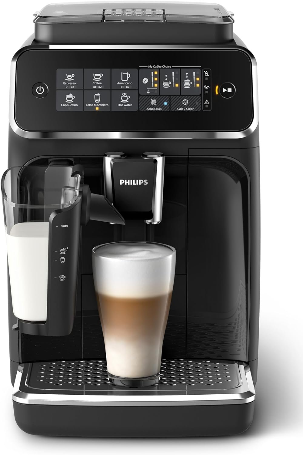 PHILIPS 3200 Series Fully Automatic Espresso Machine - LatteGo Milk System, 5 Coffee Varieties, Intuitive Touch Display, 100% Ceramic Grinder, AquaClean Filter, Black (EP3241/54)