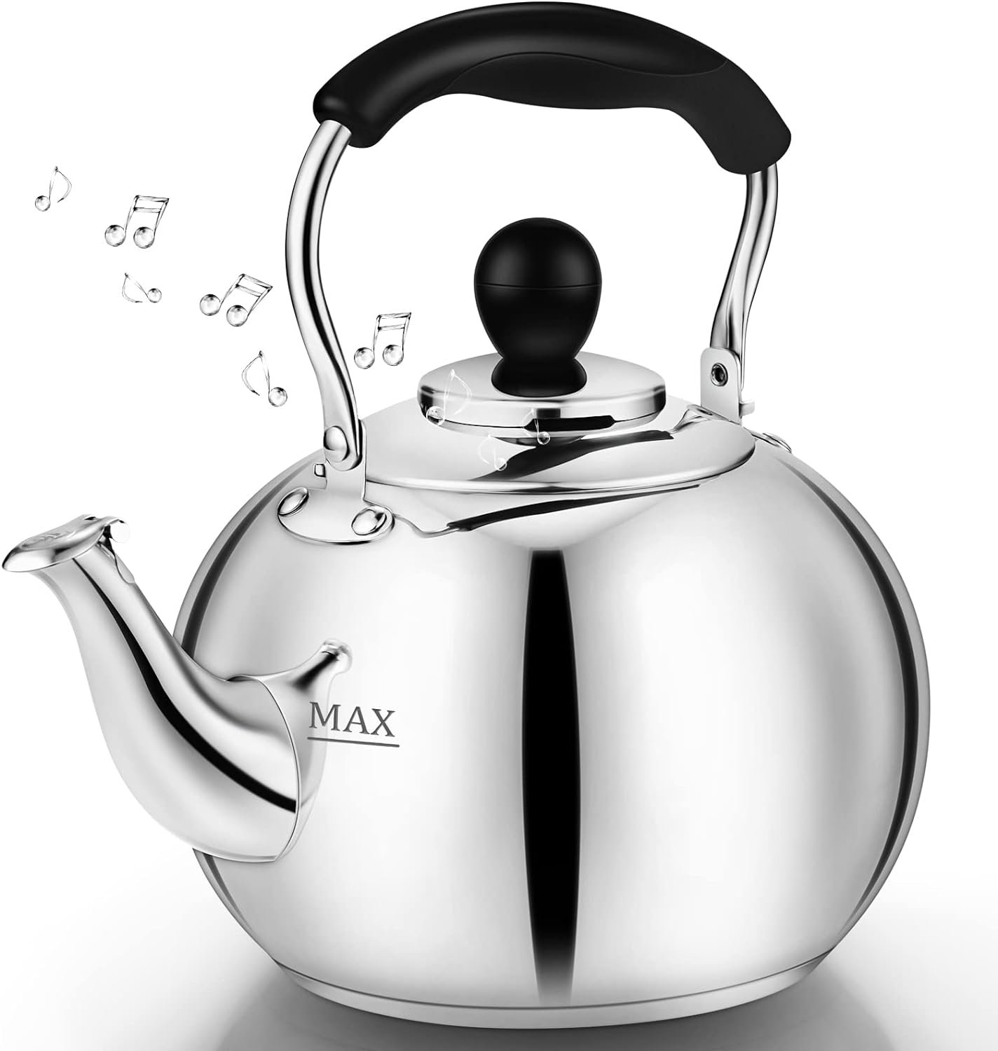 Whistling Tea Kettle Stovetop - 2.5 Quart Round Tea Kettle Stovetop, Silver Mirror Polished Classic Stovetop Kettle, Food Grade Material Kettle Teapot for Stove Top,Tea Pot