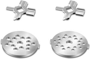 Antree Stainless Steel Meat Grinder Plate Discs/Grinding Blades for for KitchenAid Stand Mixer Food Grinder Attachment(FGA), 2 sharp blades and 2 cutting plates (coarse and fine)