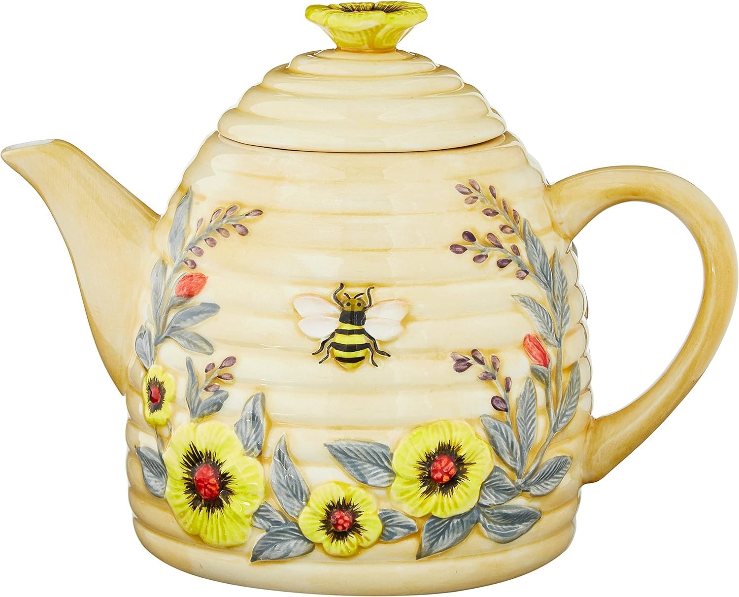 Bee Sweet 32 oz. 3-D Beehive Teapot Ceramic,Multi Colored