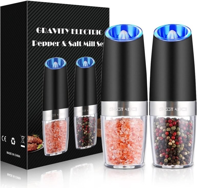 XinXu Gravity Electric Pepper and Salt Grinder Set: Adjustable Coarseness, Battery Powered, Black – 2 Pack