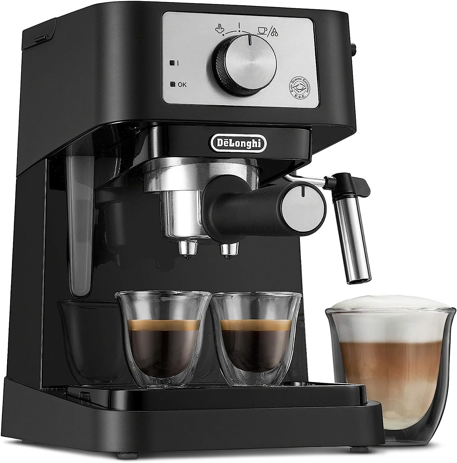 De'Longhi Stilosa Manual Espresso Machine, Latte & Cappuccino Maker, 15 Bar Pump Pressure + Milk Frother Steam Wand, Black / Stainless, EC260BK, 13.5 x 8.07 x 11.22 inches