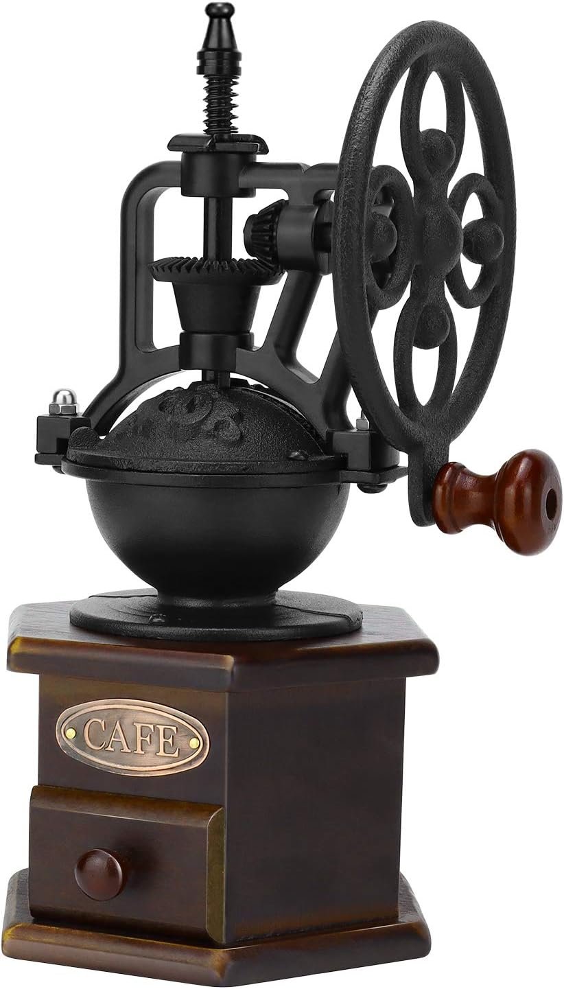 Manual Coffee Grinder, IMAVO Wooden Coffee Bean Grinder Manual Coffee Grinder Roller, Antique Coffee Mill with Cast Iron Hand Crank for Making Mesh Coffee, Decoration, Best Gift