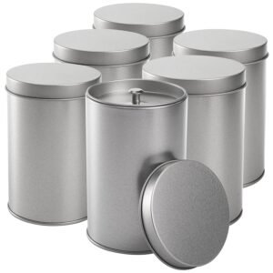 Yesland 6 Pack Tea Tin Canister with Airtight Double Lids, 12 Fluid Oz Tin Can Box and Small Round Kitchen Canisters for Loose Tea, Coffee, Candy, Herbs and Spices(Silver)