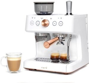 Café Bellissimo Semi Automatic Espresso Machine + Milk Frother | WiFi Connected, Smart Home Kitchen Essentials | Built-In Bean Grinder, 15-Bar Pump & 95-Ounce Water Reservoir | Matte White