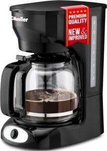 Mueller 12-Cup Drip Coffee Maker - Borosilicate Carafe, Auto-Off, Reusable Filter, Anti-Drip, Keep-Warm Function, Clear Water Level Window Coffee Machine, Ideal for Home or Office