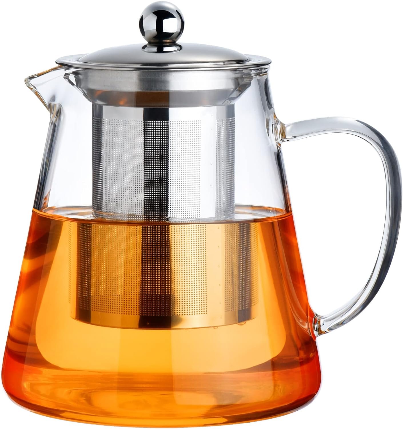 PARACITY Glass Teapot Stovetop 18.6 OZ, Borosilicate Clear Tea Kettle with Removable 18/8 Stainless Steel Infuser, Teapot Blooming and Loose Leaf Tea Maker Tea Brewer for Camping, Travel (550ML)