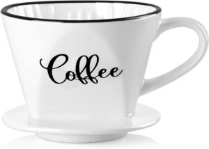 Pour Over Coffee Maker, Ceramic Coffee Dripper, Easy Manual Slow Brewing Accessories for Home, Cafe, Coffee Bar Accessories and Kitchen Decor, Filter Size 2, White