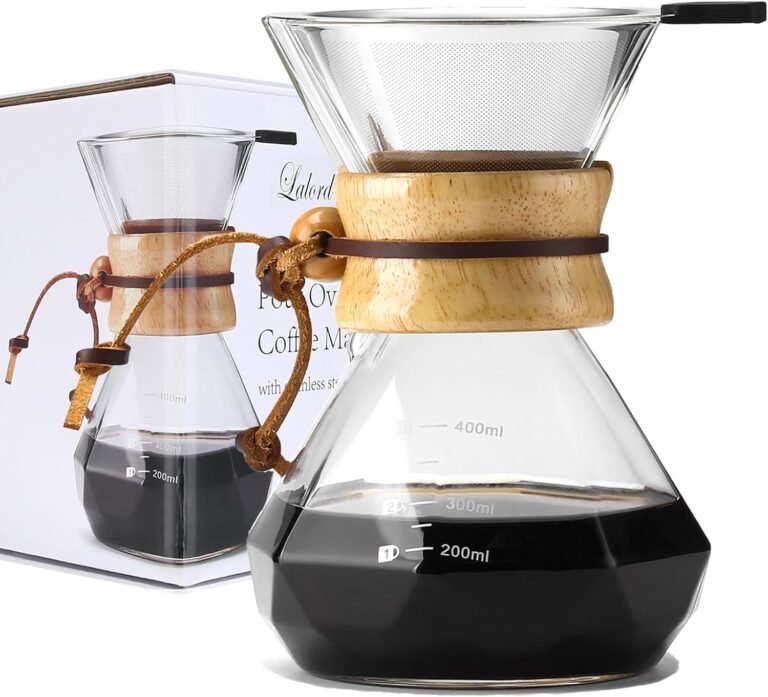 Pour Over Coffee Maker with Borosilicate Glass and Stainless Steel Filter for Perfect Brews