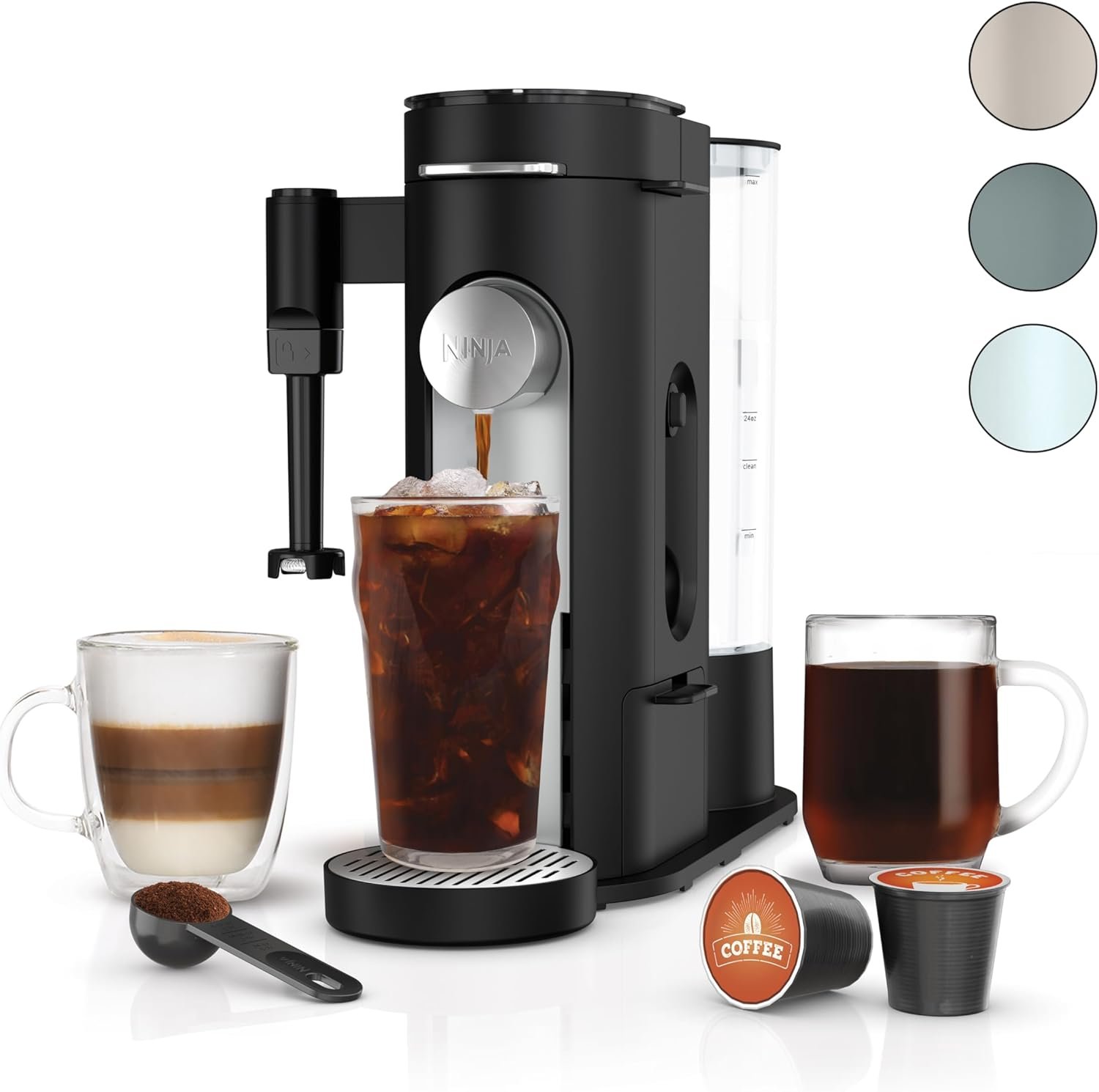Ninja PB051 Pod & Grounds Specialty Single-Serve Coffee Maker, K-Cup Pod Compatible, Brews Grounds, Compact Design, Built-In Milk Frother, 56-oz. Reservoir, 6-oz. Cup to 24-oz. Mug Sizes, Black