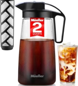 Mueller Cold Brew Coffee Maker, 2-Quart Heavy-Duty Tritan Pitcher, Iced Coffee Maker and Tea Brewer