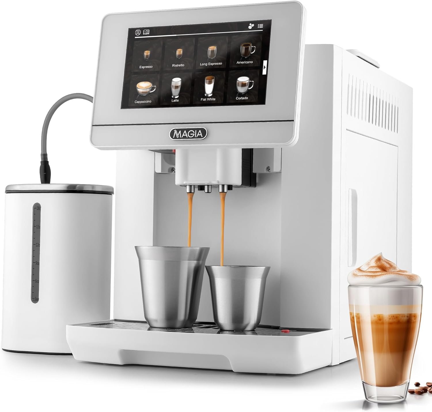 Zulay Kitchen Magia Super Automatic Espresso Machine - Espresso Coffee Maker With Grinder, Milk Frother & Insulated Milk Container - Cappuccino & Latte Machine - Touch Screen, 19 Recipes, 10 Profiles