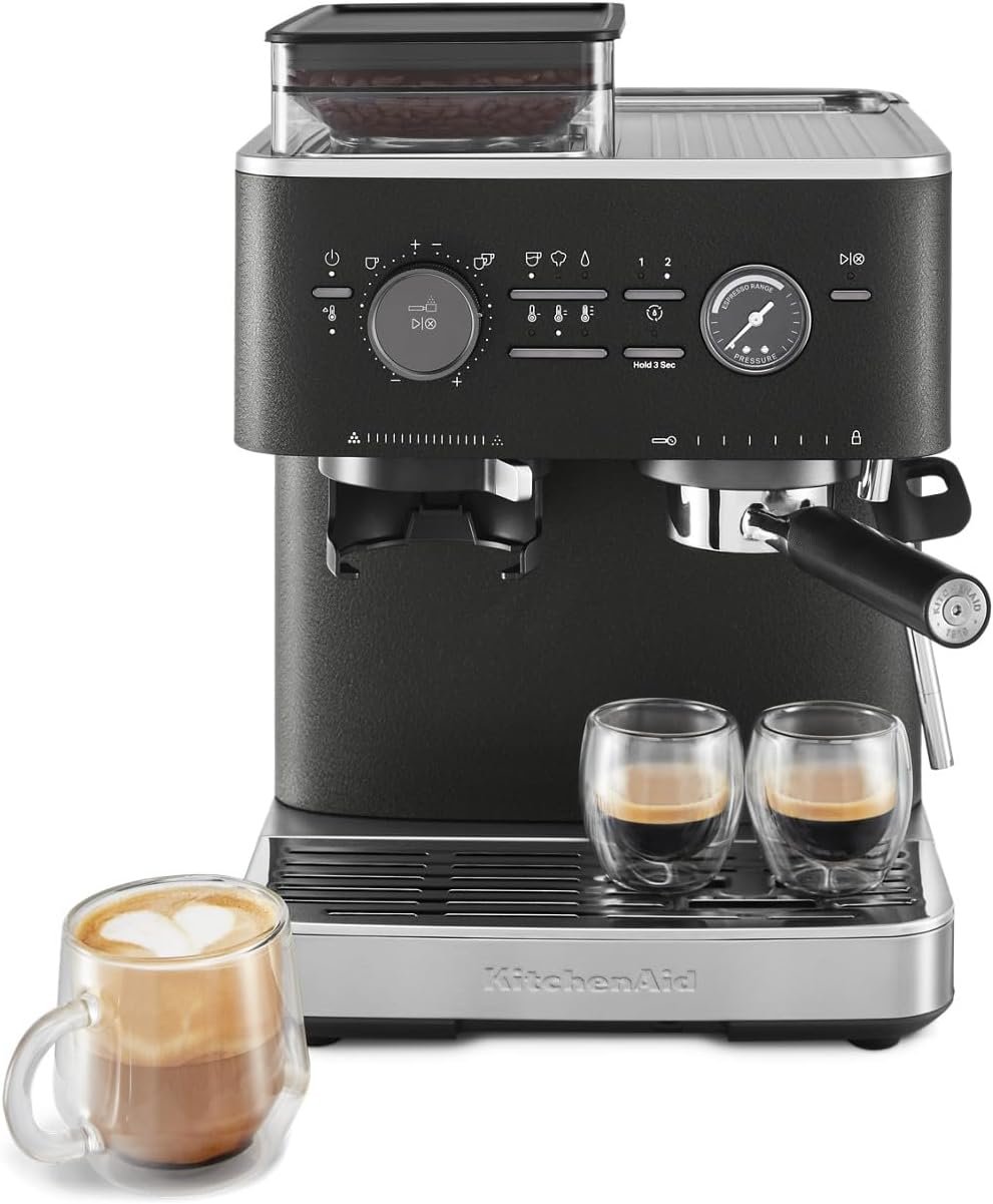 KitchenAid Semi Automatic Espresso Machine with Burr Grinder, 2.5L, Cast Iron Black, KES6551BK