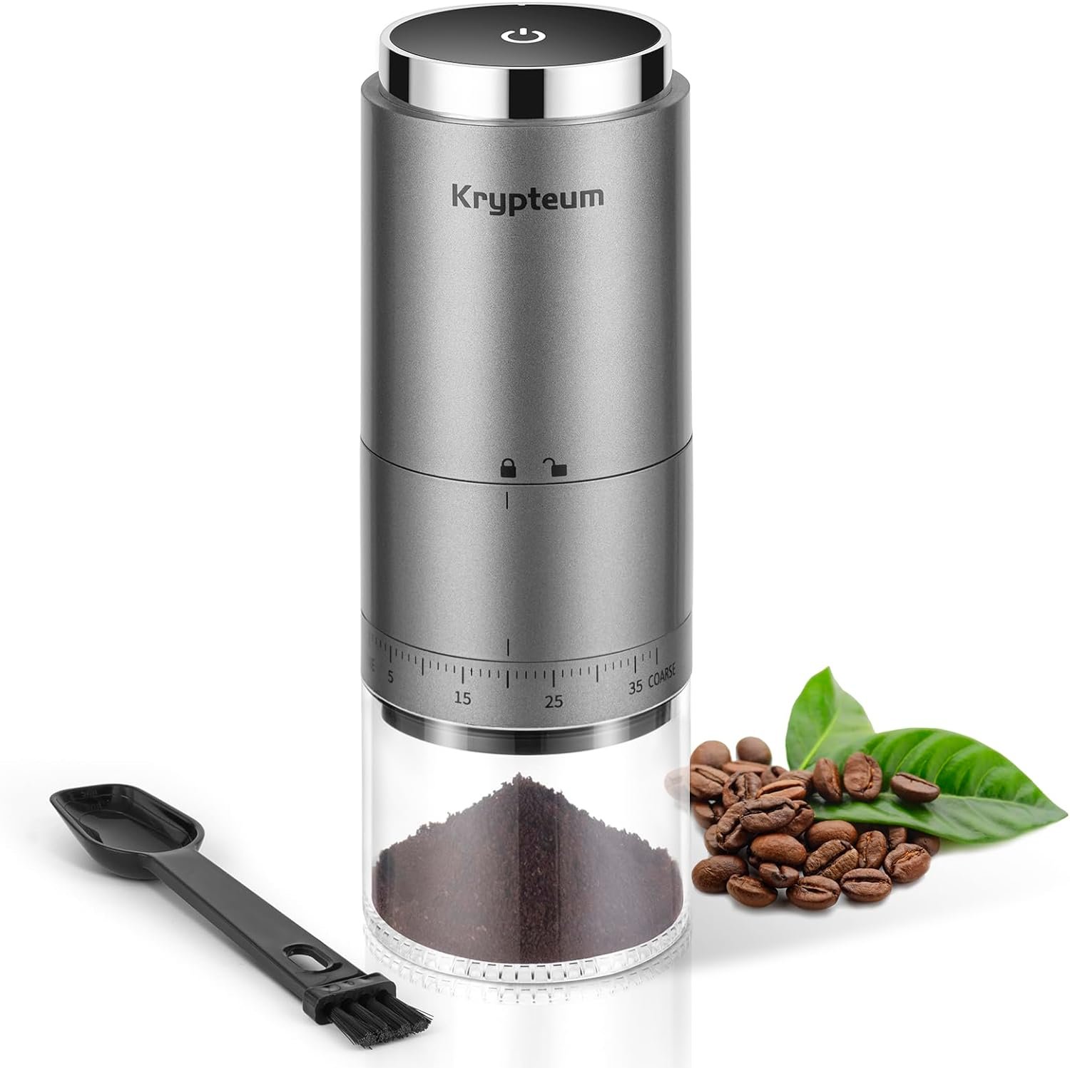 Portable Electric Burr Coffee Grinder with 38 Adjustable Settings, Rechargeable Coffee Bean Grinder, Conical Burr Grinder with Clean Brush & Charging Cable