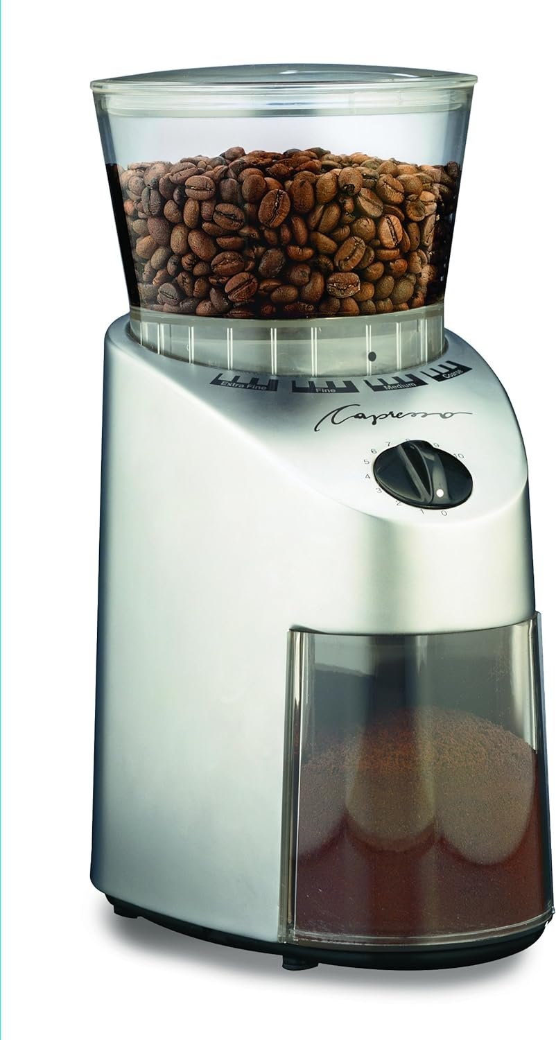 Capresso 560Infinity Conical Burr Grinder, Brushed Silver, 8.8-Ounce, Stainless Steel