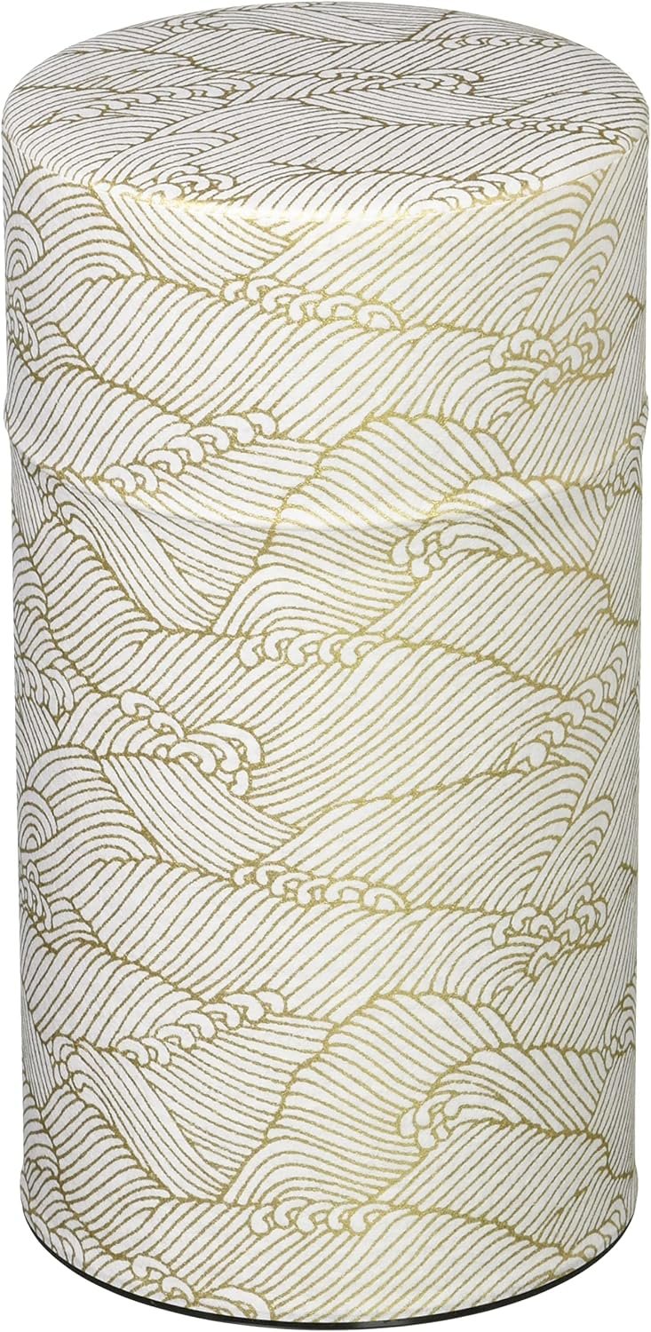 Pokkan a Japanese Tea Tin Canister, Air Tight, Double Lid, 200g Tea Capacity (Wave - Japanese Traditional Wave Pattern, L - 200g)