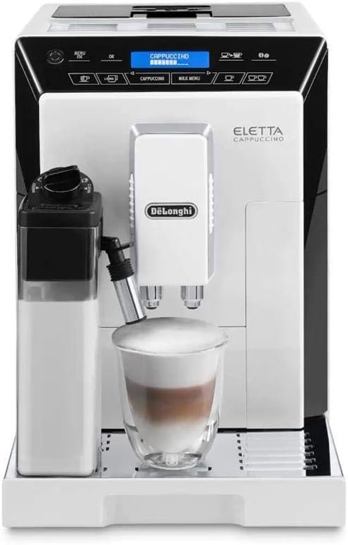 DeLonghi Eletta Fully Automatic Espresso, Cappuccino and Coffee Machine with One Touch LatteCrema System and Milk Drinks Menu (White, ECAM44660W) (Renewed)