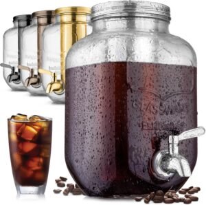 Zulay Kitchen 1 Gallon Cold Brew Coffee Maker - Large Iced Tea & Cold Brew Pitcher with Extra-Thick Glass & Stainless Steel Infuser - Cold Brew Coffee Maker with Airtight Lid & Spout (Silver)