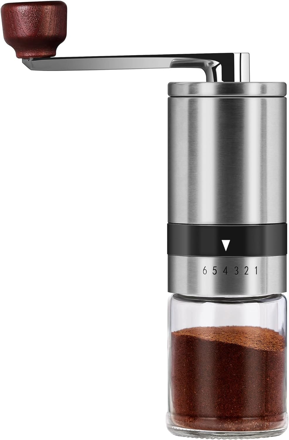 Manual Coffee Grinder with 6 Adjustable Coarseness Settings, Portable Hand Coffee Grinder with Ceramic Burr, Stainless Steel Shell, Ceramic Grinding Core for Office, Camping, Traveling