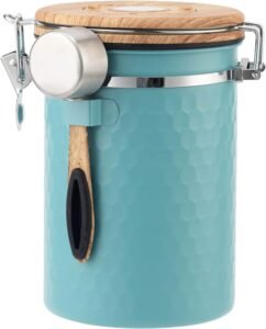 Coffee Canisters Airtight Coffee Bean Storage Container Kitchen Stainless Steel Food Storage Container with Scoop Date Tracker & CO2 Valve 61Fl Oz (Lake Blue)