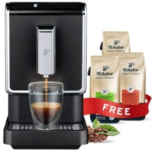 Tchibo Single Serve Coffee Maker - Automatic Espresso Coffee Machine - Built-in Grinder, No Coffee Pods Needed + 3x 11.9 Ounce Bags of Whole Beans