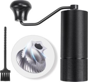 TRINIDa Manual Coffee Grinder, 420 SUS CNC 38mm Burr Coffee Bean Grinder with Stainless Steel Burr for Espresso French Press, Adjustable Small Burr Coffee Bean Grinders for Camping Travelling (Black)