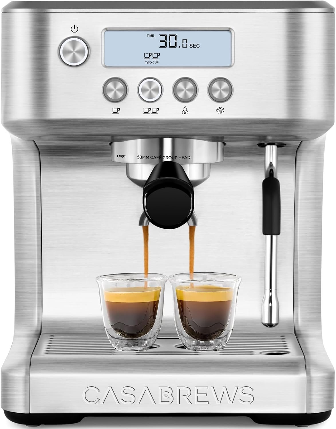 CASABREWS Espresso Machine with LCD Display, Barista Cappuccino Maker with Milk Frother Steam Wand, Professional Latte Coffee Machine with Adjustable Extraction Temperature, Gifts for Mother or Father
