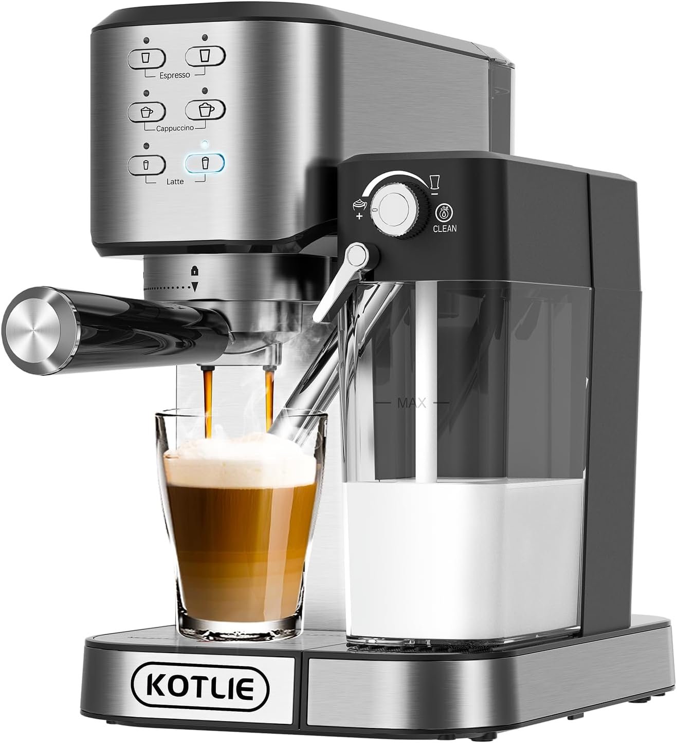 KOTLIE Espresso Coffee Machine with Milk Frother, One-Touch Automatic Coffee maker for Espresso, Cappuccino and Latte, ESE Pod Compatible, 20Bar Italian Pump, Dual Heat System 1350W and 900W, CM5180
