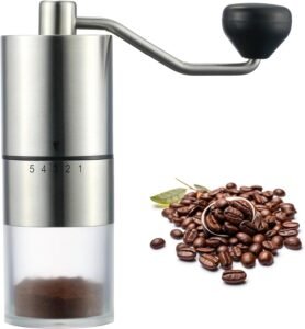 Portable Manual Coffee Grinder - Conical Burr with 5 Adjustable Settings for Smooth Grinding, Perfect for Espresso Enthusiasts at Home, Office, or Camping