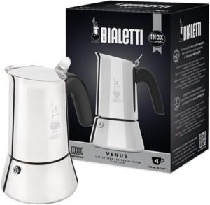 Bialetti - New Venus Induction, Stovetop Coffee Maker, Suitable for all Types of Hobs, Stainless Steel, 4 Cups (5.7 Oz), Silver