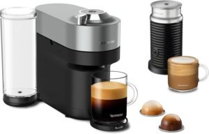 Nespresso Vertuo Pop+ Deluxe Coffee and Espresso Maker by Breville with Milk Frother, Titan