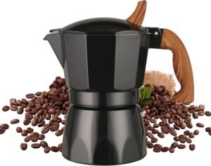 Moka Pot Aluminium Stovetop Espresso Maker Italian Coffee Maker with Cool Touch Handle (Black, 3 Cup)