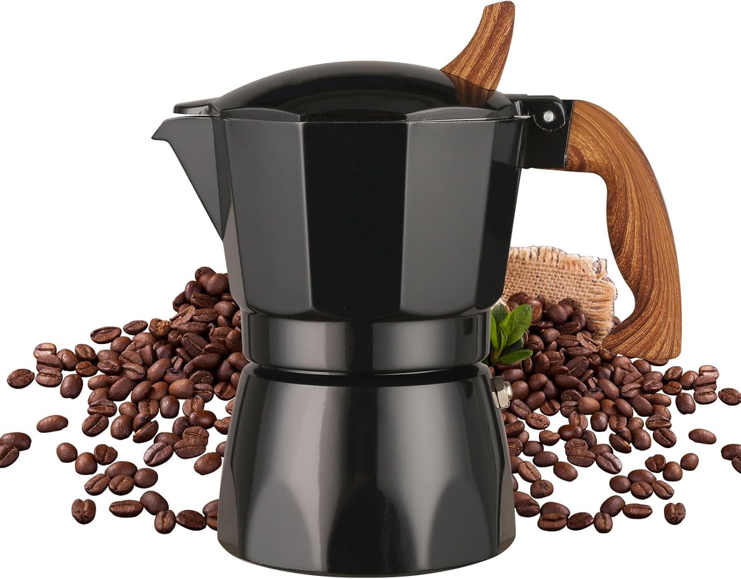 Moka Pot Aluminium Stovetop Espresso Maker Italian Coffee Maker with Cool Touch Handle (Black, 3 Cup)