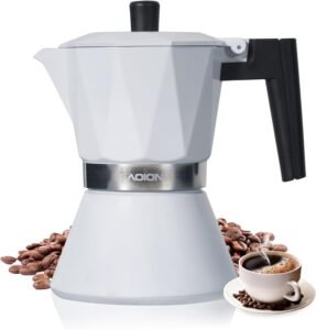 Moka Pot, 6-Cup Espresso Maker, 300ml Portable Stovetop Espresso Maker, Percolator Coffee Pot Compatible with Induction Cooktops, Suitable for Home and Camping (White)