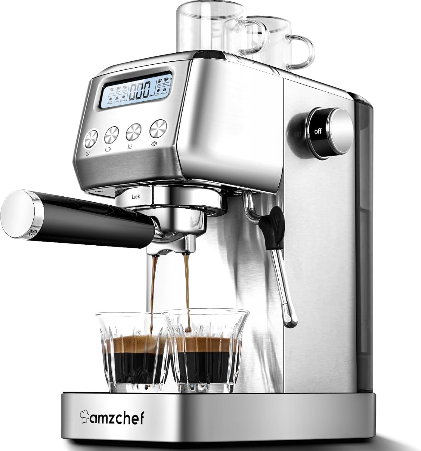 AMZCHEF Espresso Machine 20Bar, Coffee Maker with LCD Display Ideal for Home Gifts, Stainless Steel Cappuccino Machines with Dual Wall & Filters for Latte, Sliver