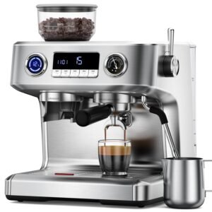 COWSAR Dual Boiler Espresso Machine with Grinder, 20 Bar Espresso Machines with Milk Frother, Espresso Maker with Removable Water Tank, Commercial Expresso Coffee Machines, Brushed Stainless Steel