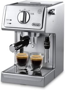 De'Longhi 15 Bar Pump Espresso Machine with Advanced Cappuccino System, Compact Stainless Steel Espresso Maker with Premium Milk Frother for Lattes, Single & Double Espresso, Tamper Included