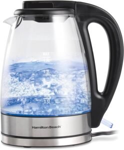 Hamilton Beach 1.7L Electric Kettle, Water Boiler & Heater, LED Indicator, Built-In Mesh Filter, Auto-Shutoff & Boil-Dry Protection, Cordless Serving, Clear Glass (40864)