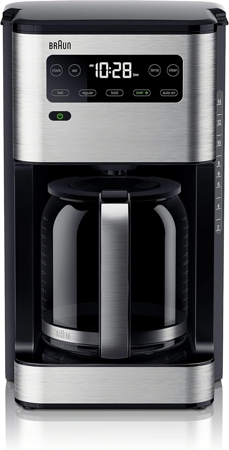 Braun PureFlavor 14‑Cup Programmable Coffee Maker – Fast Brew Speed, Touch Display, Bold & Brew‑Over‑Ice Modes, FlavorCarafe & Adjustable Warm Plate