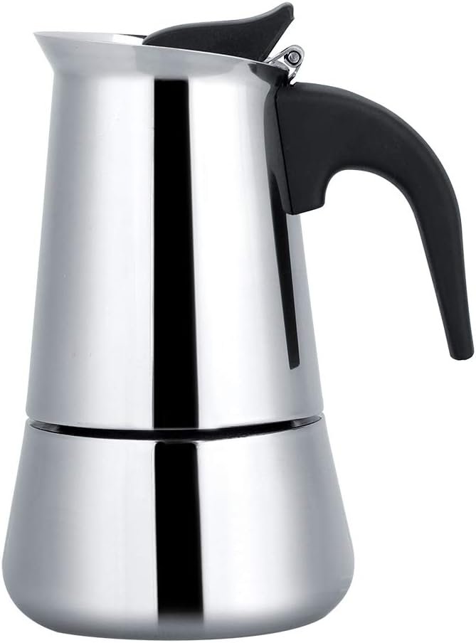Moka Pot Espresso Maker, 4 Cups Stainless Steel Stovetop Espresso Maker, Italian and Cuban Mocha Coffee Maker for Gas, Stovetop, Induction Cookers(6.8oz/200ml)