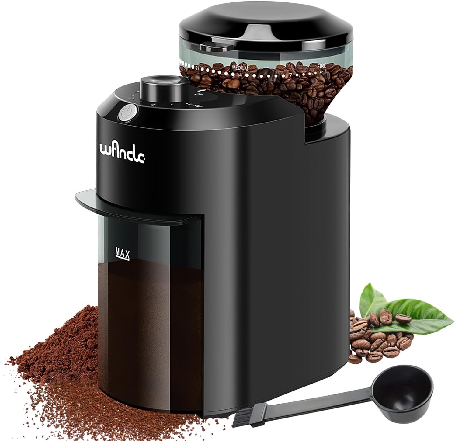 Wancle Electric Burr Coffee Grinder - Adjustable with 28 Precise Grind Settings for 12 Cups - Professional Coffee Bean Grinder (Plastic, Black)