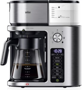 Braun MultiServe Plus 10-Cup Drip Coffee Maker - Hot & Cold Multi-Serve Brewer with Timer and Auto Start, Hot Water Dispenser, Over Ice Function, Stainless Steel & Pod-Free Design, KF9370SI