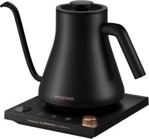 INTASTING Electric Kettles, Gooseneck Electric Kettle, ±1℉ Temperature Control, Stainless Steel Inner, Quick Heating, for Pour Over Coffee, Brew Tea, Boil Hot Water, 0.9L Black