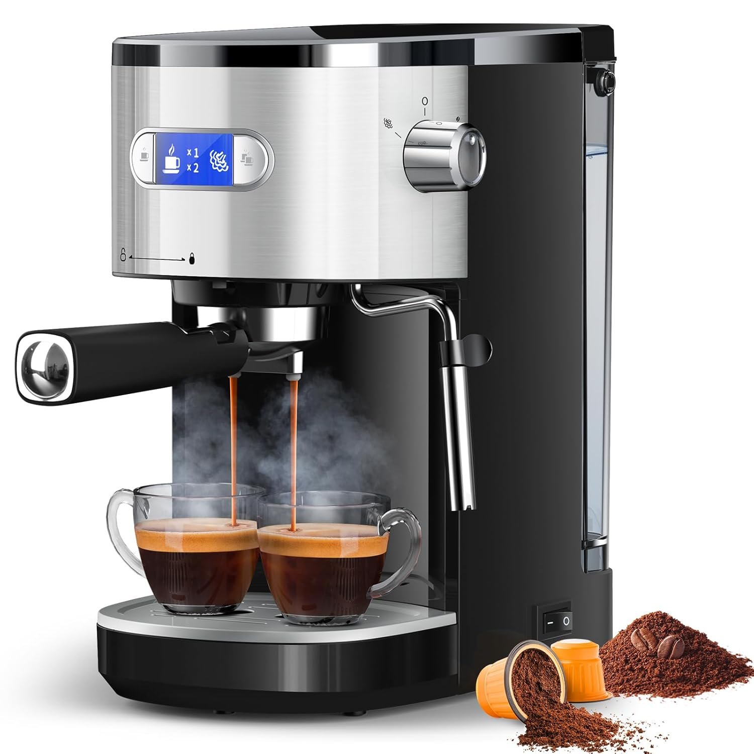 COWSAR Commercial Espresso Machine 20 Bar, Compact Espresso Maker with Milk Frother Steam Wand, Expresso Coffee Machines with 45 OZ Removable Water Tank for Cappuccino, Latte, Home