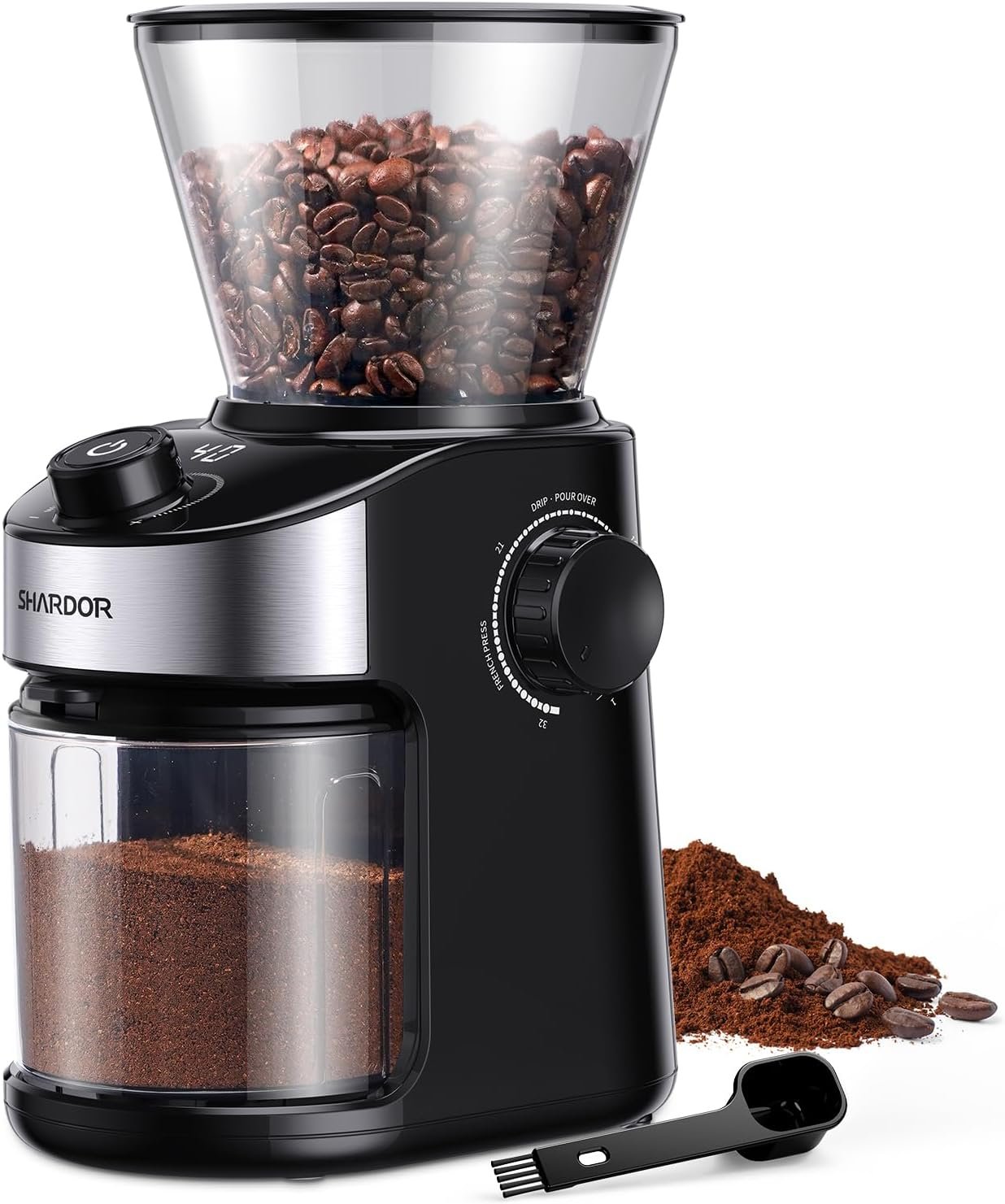 SHARDOR Burr Coffee Grinder 3.0, 32 Grind Settings for Espresso, Pour Over, Drip, and French Press, Adjustable Timer, Easy-Clean Chamber for Home Brewing