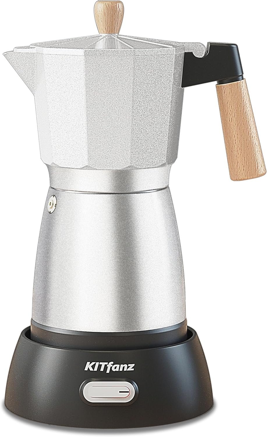 KITfanz Electric Espresso Coffee Maker, Italian Coffee Pot, Electric Moka Pot, Cuban Coffee Maker, Portable Cafeteras Electricas Espresso Makers with Detachable Base 3 or 6 Cup (Nonstick Silver)