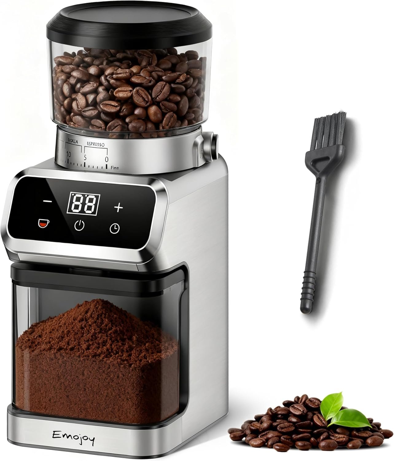 Coffee Grinder Electric, Emojoy Coffee Bean Grinder with 30 Grinding Settings, Burr Coffee Grinder for Home Use, Touchscreen and LED Control Panel, Stainless Steel Conical Burr Grinder